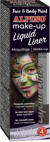 Alpino Make-Up Liquid Liner Pack Con 4 Botes De Maquillaje Liquido Con Aplicador - Se Lava Con Agua - Testado Dermatologicamente - Color Plata