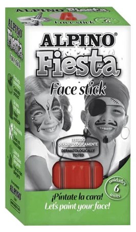 Alpino Fiesta Face Stick Pack Con 6 Barritas De Pintura Facial - Sistema Retractil Giratorio - Se Lava Con Agua - Testado Dermatologicamente - Color Rojo