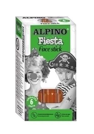 Alpino Fiesta Face Stick Pack Con 6 Barritas De Pintura Facial - Sistema Retractil Giratorio - Se Lava Con Agua - Testado Dermatologicamente - Color Marron