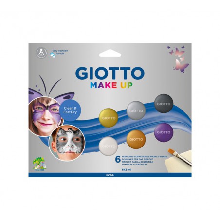 Giotto Make Up Metallic Pack Con 6 Maquillajes Faciales - Se Lava Con Agua - Dermatologicamente Testado - Colores Metalicos Surtidos