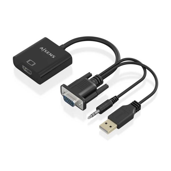 Aisens Cable Conversor Svga+Audio A Hdmi - Svga/M+Jack 3.5/M+Usb-A/M-Hdmi A/H - 20Cm - Color Negro