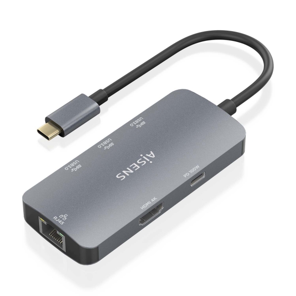 Aisens Usb-C Dock 6 En 1 - Usb-C A 1Xhdmi - 1Xrj45 - 3Xusb-A - 1Xusb-C Pd - 15Cm - Color Gris