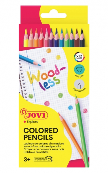 Jovi Woodless Pack De 12 Lapices De Colores - Forma Triangular - Minas Resistentes - Sin Madera - Colores Surtidos