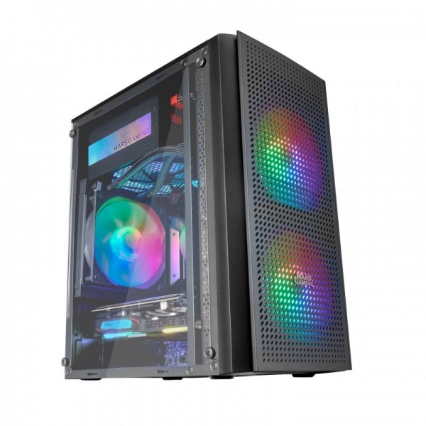 Mars Gaming Mc300 Caja Gaming Compacta - Ventana Cristal Templado - Triple Ventilacion Frgb - Rejilla Frontal Total-Mesh - Soporte Microatx/Mini-Itx - Rgb Avanzado - Color Negro