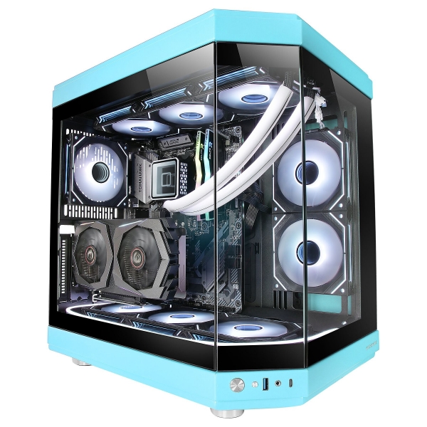 Mars Gaming Mc-3T Caja Gaming Premium - Tres Paneles De Cristal Templado - Montaje Vertical De Gpu - Capacidad Para 10 Ventiladores - Usb-C Avanzado - Color Azul