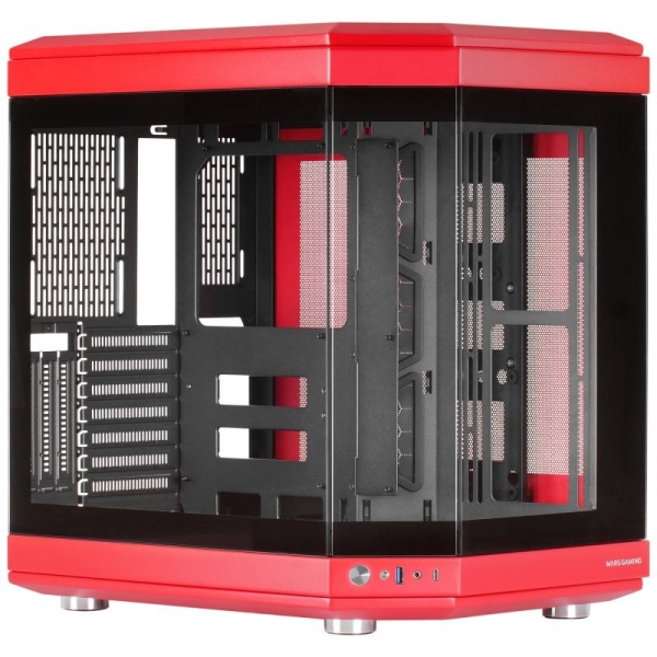 Mars Gaming Mc-3T Caja Gaming Premium - Tres Paneles De Cristal Templado - Montaje Vertical De Gpu - Conectividad Usb-C - Hasta 10 Ventiladores - Color Rojo