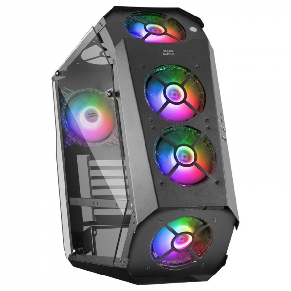 Mars Gaming Mc51 Torre Premium - 5 Ventiladores Argb - Controladora Con Mando - Doble Ventana Cristal Templado - 40 Efectos Rgb Chroma - Color Negro