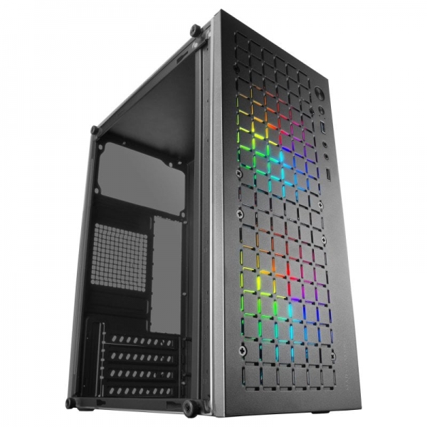 Mars Gaming Mc-Core Minitorre Gaming - Rejilla Metal-Mesh - Ventana Lateral - 2 Ventiladores Frgb - Soporte Micro-Atx/Mini-Itx - Almacenamiento Versatil - Color Negro