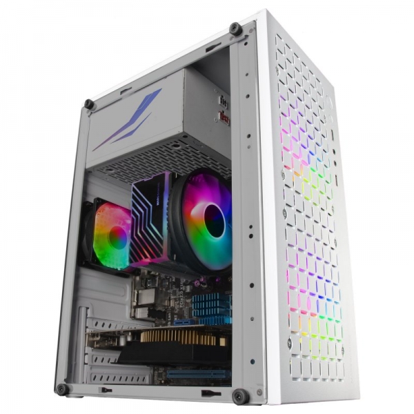 Mars Gaming Mc-Core Minitorre Gaming - Rejilla Metal-Mesh - Ventana Lateral - 2 Ventiladores Frgb - Soporte Micro-Atx/Mini-Itx - Almacenamiento Versatil - Color Blanco