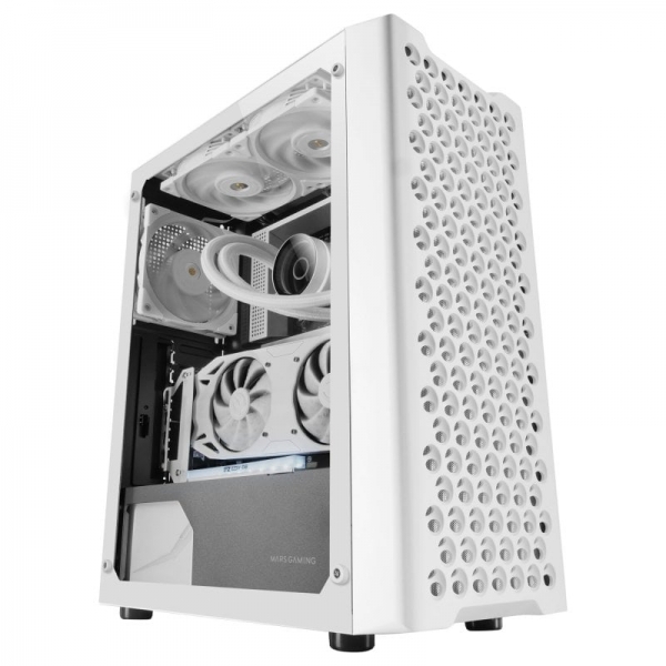 Mars Gaming Mc-Ipro Semitorre Profesional - Cristal Templado - Rejilla 3D - Soporte Atx - Refrigeracion Avanzada - Conectividad Usb 3.0 - Color Blanco