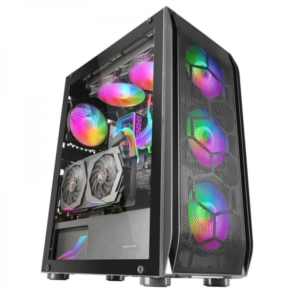 Mars Gaming Mc-Kx Caja Pc - Refrigeracion Maxima Con 5 Ventiladores - Sistema Cpu Freezer - Compatible Con Refrigeracion Liquida - Iluminacion Argb - Color Negro