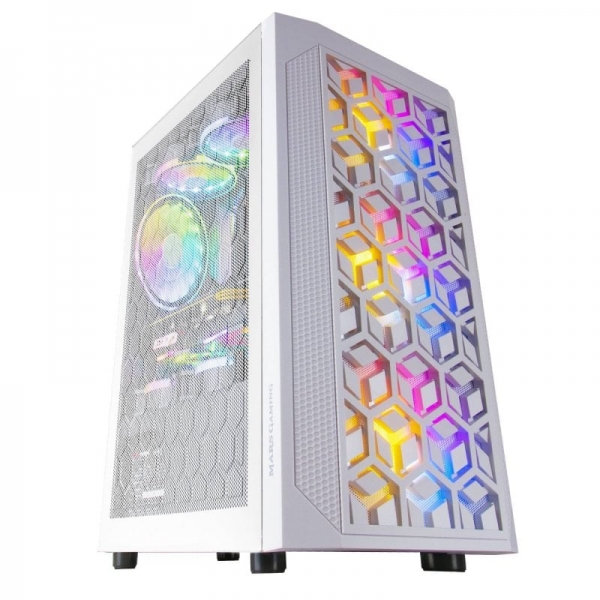 Mars Gaming Mcmesh Caja Compacta Gaming - Tecnologia Mesh 360º - 3 Ventiladores Frgb 120 Mm - Soporte Refrigeracion Liquida - Gestion De Cableado - Filtros Antipolvo - Color Blanco