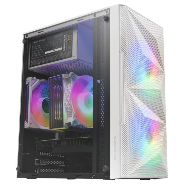 Mars Gaming Mc-Me Minitorre - Ventana Cristal Templado - 2 Ventiladores Frgb - Soporte Microatx/Mini-Itx - Iluminacion Rgb Avanzada - Color Blanco