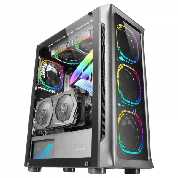 Mars Gaming Mc-Neo Torre Gaming Premium - Refrigeracion Cpu Freezer - 4 Ventiladores Argb - Cristal Templado - Soporte E-Atx - Iluminacion Dual Ring - Color Negro