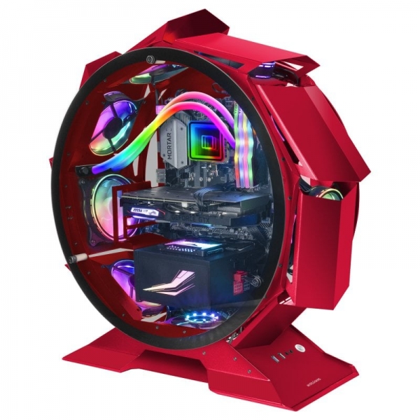 Mars Gaming Mcorb Torre Circular Gaming Premium - Doble Cristal Templado - Refrigeracion Extrema Para 9 Ventiladores - Interior Xl - Color Rojo