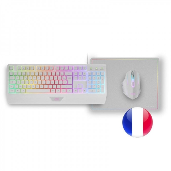 Mars Gaming Mcp124 Combo Gaming 3En1 - Teclado H-Mech Rgb - Raton Optico Huano - Alfombrilla Nanotextil Rainbow - Compatibilidad Multiplataforma - Color Blanco