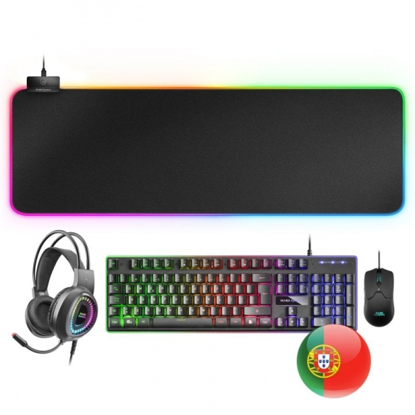 Mars Gaming Mcpexpt Combo Gaming 4 En 1 - Teclado H-Mech Frgb - Raton 10K Dpi Ultraligero - Auriculares Rgb Flow - Alfombrilla Xxl Rgb - Compatibilidad Multiplataforma - Color Negro