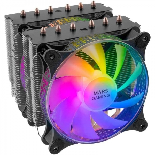 Mars Gaming Mcpu-Xt Disipador - Rendimiento Extremo 300W Tdp - Doble Torre - 6 Heatpipes Hct - Argb Compatible - Multisocket Universal - Instalacion Facil - Color Negro