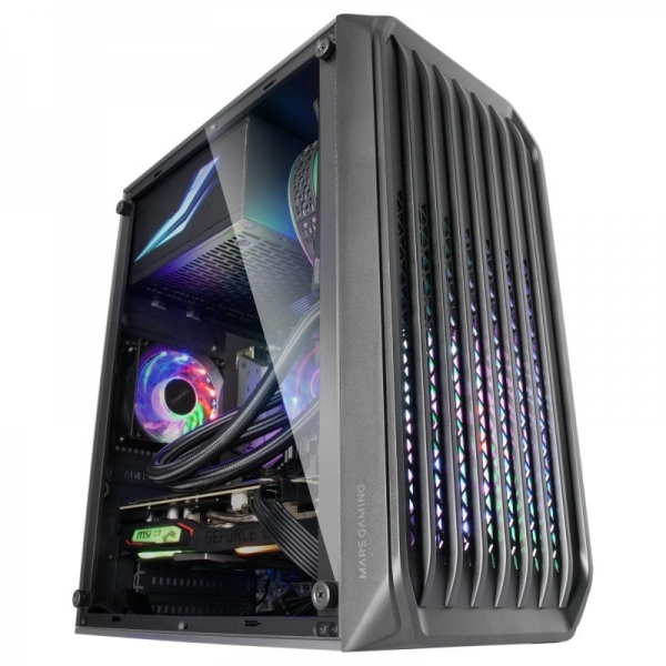 Mars Gaming Mc-S2 Caja Compacta Gaming - Ventiladores Frgb - Flujo De Aire Optimo - Ventana Lateral Completa - Compatible Micro-Atx/Mini-Itx - Color Negro