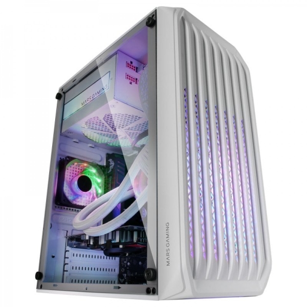 Mars Gaming Mc-S2 Caja Compacta Gaming - Ventiladores Frgb - Soporte Refrigeracion Liquida - Compatible Micro-Atx/Mini-Itx - Ventana Lateral Completa - Color Blanco