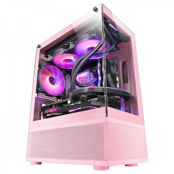 Mars Gaming Mc-Se Minitorre Gaming - Doble Cristal Continuo - Airtech Mesh - Doble Camara - Filtro Magnetico - Conectividad Avanzada - Gestion De Cables - Color Rosa