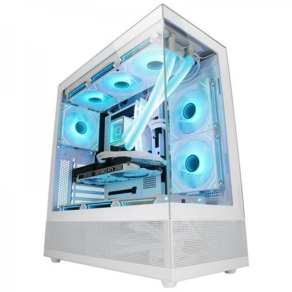 Mars Gaming Mc-Set Caja Semitorre Gaming - Doble Cristal Templado - Airtech Mesh - Doble Camara - Soporte Refrigeracion Liquida - Conectividad Avanzada - Color Blanco