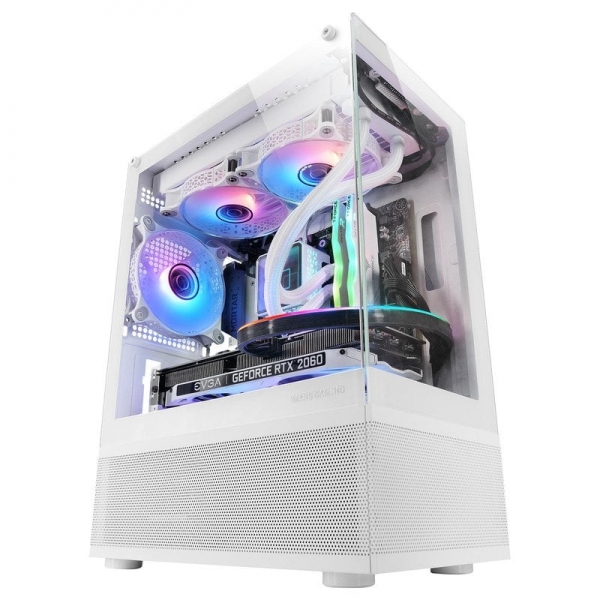 Mars Gaming Mc-Se Minitorre Gaming - Doble Cristal Continuo - Airtech Mesh - Doble Camara - Conectividad Avanzada - Filtro Magnetico Superior - Color Blanco