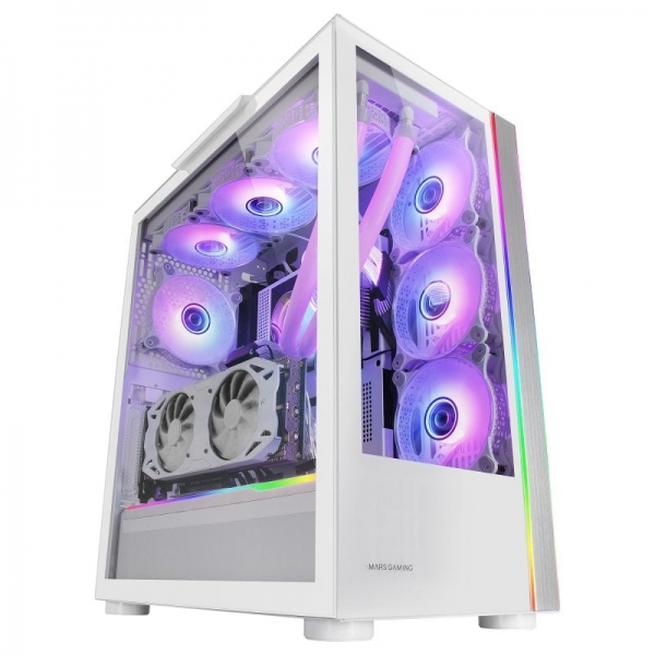 Mars Gaming Mc-Ult Caja Gaming Custom - Doble Cristal Templado - Soporte E-Atx - Capacidad Para 9 Ventiladores - Almacenamiento Xxl - Gestion De Cableado Interno - Color Blanco