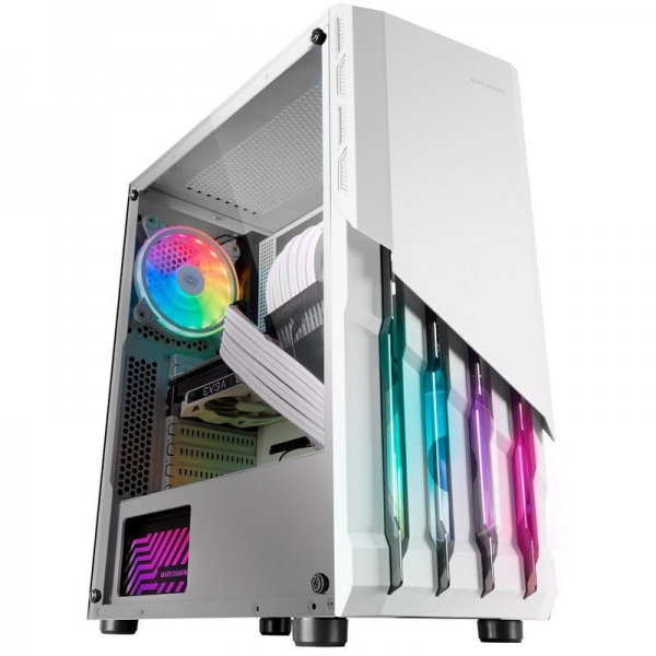 Mars Gaming Mc-X2 Caja Pc - Frontal Acero Frgb - Ventana Lateral Completa - Soporte 4 Ventiladores - Espacio Para Componentes Alto Rendimiento - Color Blanco