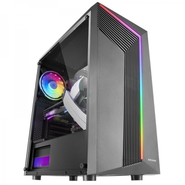 Mars Gaming Mc-X7 Semitorre Gaming - Iluminacion Argb 12 Modos - Soporte Refrigeracion Liquida 240Mm - Ventana Lateral Completa - Gran Capacidad Interna - Color Negro