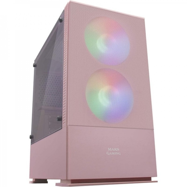 Mars Gaming Mcz Mini Tower Gaming - Rgb Avanzado - Soporte Refrigeracion Liquida - Ventana Lateral - Gestion De Cables Eficiente - Edicion Full Pink - Color Rosa