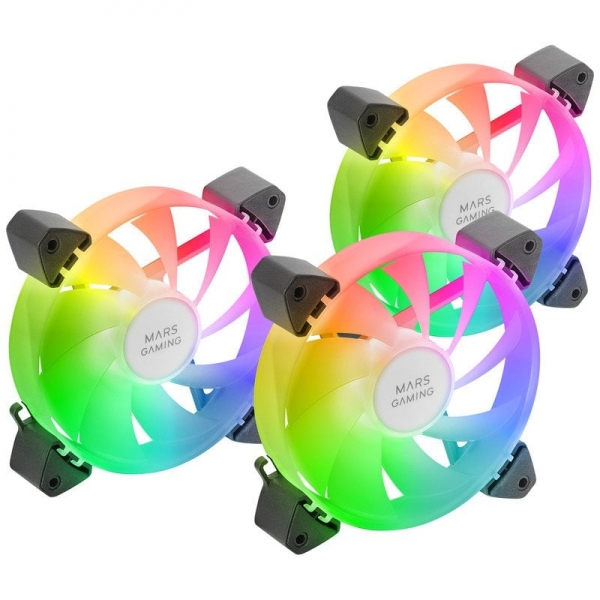 Mars Gaming Mf-3A Kit De Ventiladores Argb - Iluminacion 360º Sin Marco - Efectos Argb Rainbow - Tecnologia Fdb Ultrasilenciosa - Compatible Argb 3Pin 5V - Color Varios