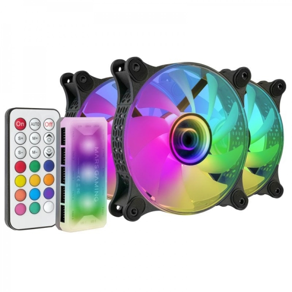 Mars Gaming Mf-3Dkit Ventiladores Argb - Espejo Infinito 3D - 220 Efectos - Controlador Avanzado - Ventilacion Silenciosa - Compatible Con Placas Base Argb - Color Negro