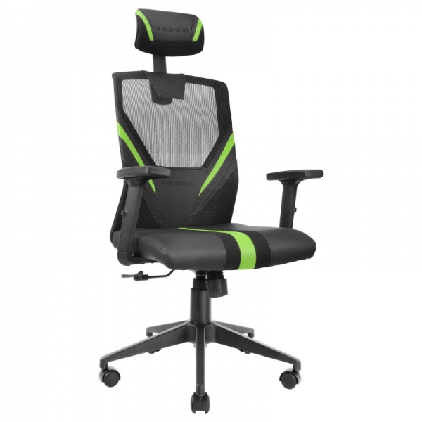 Mars Gaming Mgc-Ergo Silla Gaming - Ergonomia Total - Soporte Lumbar Y Cervical Ajustable - Reclinacion 90-160° - Base Reforzada - Malla Transpirable - Color Negro