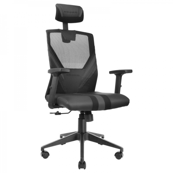 Mars Gaming Mgc-Ergo Silla Gaming - Ergonomia Total - Soporte Lumbar Y Cervical Ajustable - Base Reforzada - Malla Transpirable - Reclinacion 90-160° - Color Negro