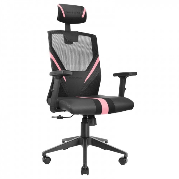 Mars Gaming Mgc-Ergo Silla Gaming - Ergonomia Total - Soporte Lumbar Y Cervical Ajustable - Reclinacion 90-160° - Base Reforzada - Transpirable - Negro/Rosa - Color Negro