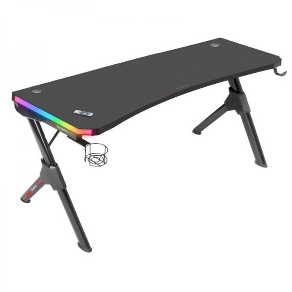 Mars Gaming Mgd140Rgb Mesa Gaming - Iluminacion 3D Argb - Espacio Para 3 Monitores - Estructura De Acero - Alfombrilla Nanotextil - Gestion De Cables Eficiente - Color Negro