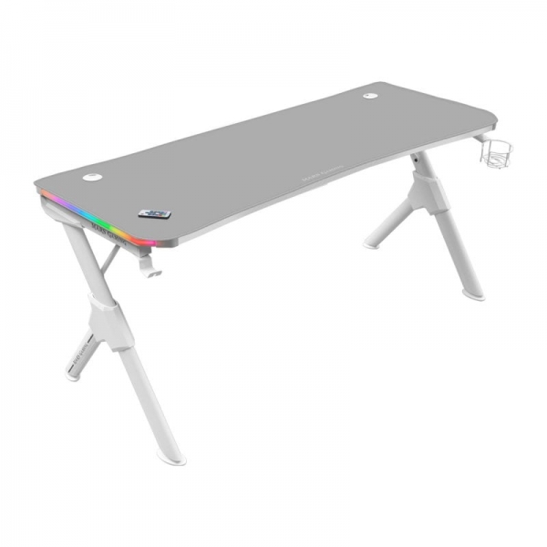 Mars Gaming Mgd140Rgb Mesa Gaming - Iluminacion 3D Argb - Espacio Extragrande - Estructura De Acero - Alfombrilla Nanotextil - Montaje Facil - Gestion De Cables - Color Blanco