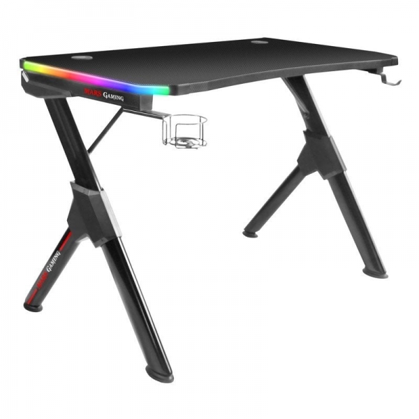 Mars Gaming Mgd Rgb Mesa Gaming - Iluminacion 3D Argb - Estructura De Acero En Y - Tablero De Fibra De Carbono - Soportes Externos - Gestion De Cableado - Montaje Rapido - Color Negro