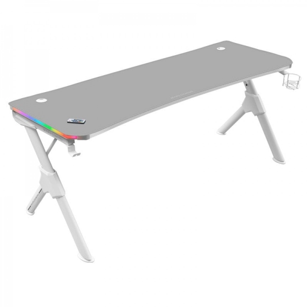 Mars Gaming Mgdxlrgb Mesa Gaming - Iluminacion 3D Argb - Espacio Para 3 Monitores - Estructura De Acero Y Fibra De Carbono - Ergonomia Superior - Montaje Rapido - Color Blanco