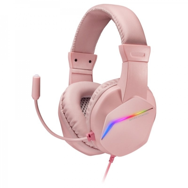 Mars Gaming Mh122 Auriculares Gaming - Sonido Hi-Fi Ultra-Bass - Iluminacion Frgb - Cancelacion De Ruido Pasiva - Compatibilidad Multiplataforma - Color Rosa