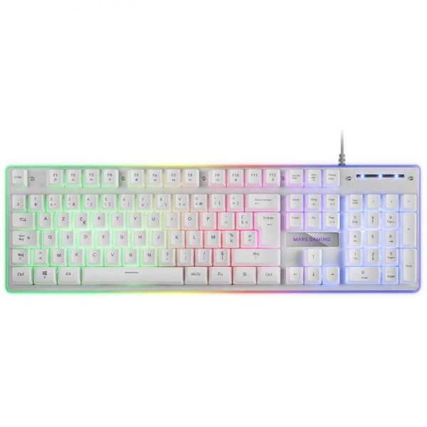 Mars Gaming Mk220 Teclado Gaming - Tecnologia H-Mech - Iluminacion Frgb Rainbow Halo - Panel De Aluminio - Alta Durabilidad - Color Blanco