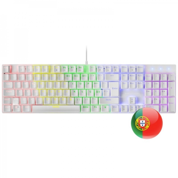 Mars Gaming Mk422 Teclado Gaming Mecanico - Iluminacion Rgb 12 Efectos - Teclas Doble Inyeccion - Switches Antipolvo - Anti-Ghosting Avanzado - Multiplataforma - Portugues - Color Blanco