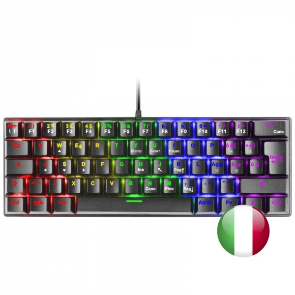 Mars Gaming Mk60 Teclado Gaming Mecanico - Ultra-Compacto 60% - Iluminacion Rgb - Switches Antipolvo - Teclas Imborrables - Anti-Ghosting Avanzado - Multiplataforma - Italiano - Color Negro