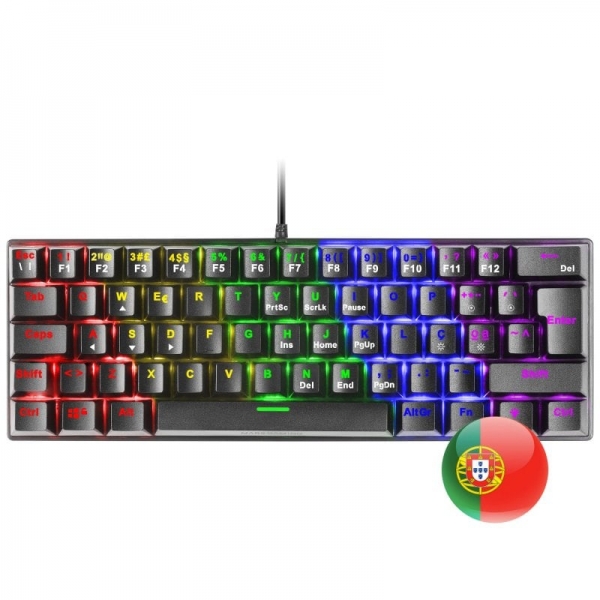 Mars Gaming Mk60 Teclado Gaming Mecanico - Ultra-Compacto 60% - Iluminacion Rgb - Switches Antipolvo - Teclas Imborrables - Anti-Ghosting Avanzado - Multiplataforma - Portugues - Color Negro