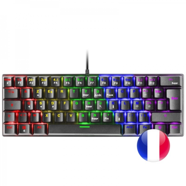 Mars Gaming Mk60 Teclado Gaming Mecanico - Ultra-Compacto 60% - Switches Antipolvo - Iluminacion Rgb - Teclas Imborrables - Anti-Ghosting Avanzado - Frances - Color Negro