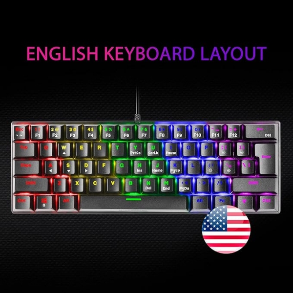 Mars Gaming Mk60 Teclado Gaming Mecanico - Ultra-Compacto 60% - Iluminacion Rgb - Switches Antipolvo - Teclas Imborrables - Multiplataforma - Us - Color Negro