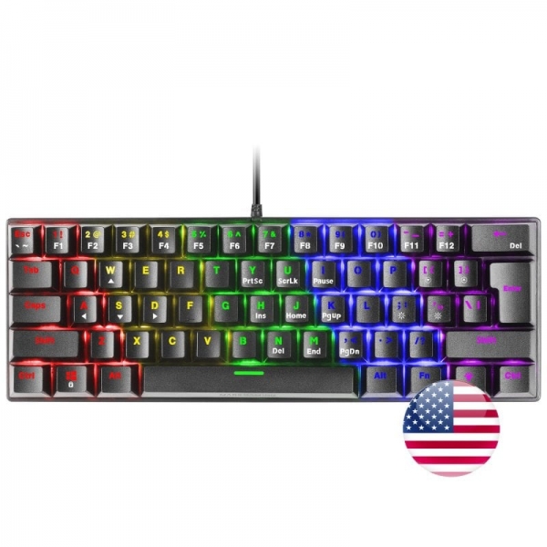 Mars Gaming Mk60 Teclado Gaming Mecanico - Ultra-Compacto 60% - Iluminacion Rgb - Switches Antipolvo - Teclas Imborrables - Anti-Ghosting Avanzado - Us - Color Negro