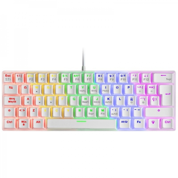 Mars Gaming Mk60 Teclado Gaming Mecanico - Ultra-Compacto - Iluminacion Rgb - Switches Antipolvo - Teclas Imborrables - Anti-Ghosting Avanzado - Color Blanco