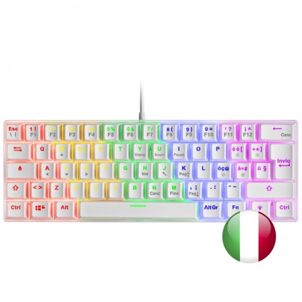 Mars Gaming Mk60 Teclado Gaming Mecanico - Ultra-Compacto 60% - Iluminacion Rgb - Switches Antipolvo - Teclas Imborrables - Anti-Ghosting Avanzado - Italiano - Color Blanco